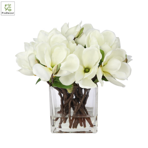Arreglo Floral de Magnolia Artificial Personalizado de Alta Calidad <span class=keywords><strong>con</strong></span> Jarrón Cuadrado y Agua para Decoración del Hogar y Hoteles - Product Image 2