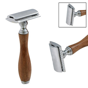 Rasoir de sécurité à double tranchant Morgans Industries, lame double, acier inoxydable, manche en bois, pour droitiers, rasage du visage, usage en salon de coiffure - Product Image 5