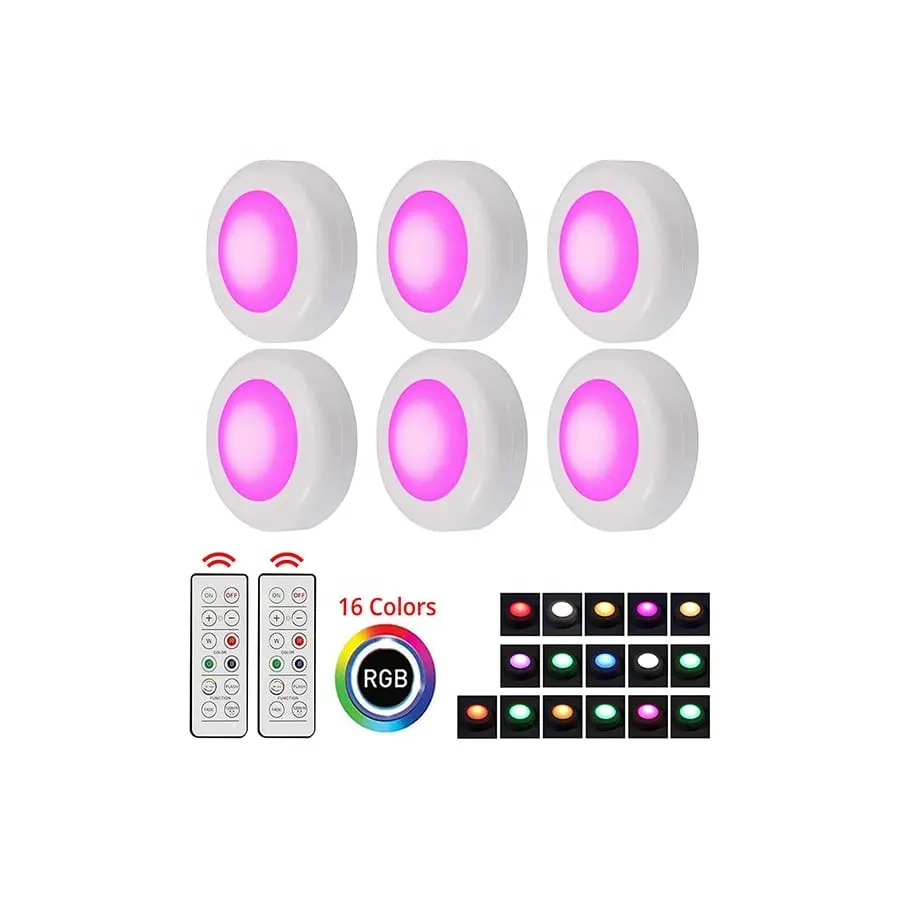 Unter Schrank beleuchtung 16 Farben RGB Wireless LED Puck Lights Farbwechsel Dimm bares Nachtlicht mit 2 Fernbedienung