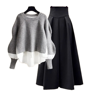 <span class=keywords><strong>Ensemble</strong></span> deux pièces vintage pour femmes, <span class=keywords><strong>jupe</strong></span> longue et <span class=keywords><strong>pull</strong></span> d'hiver, motif tricoté sur mesure, vente en gros - Product Image 3