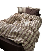 Nouvelle parure de lit en coton à rayures marron à l'aloe vera, ensemble trois pièces, housse de couette simple, 2 taies d'oreiller, 3 pièces, ensembles de literie, textile de maison