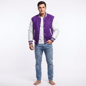 <b>Men's</b> High Quality Polyester/Cotton Stand Collar Varsity <b>Jacket</b> Custom Logo Embroidered Breathable Fashionable Front Logo for - Product Image 1