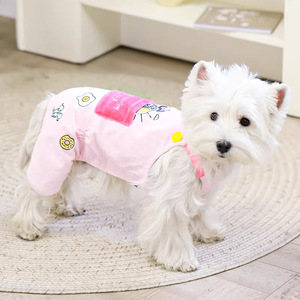 Salopette mignonne pour chien, gilet en velours côtelé imprimé rose pour Westie, Maltese, Teddy, petits chiens, vêtements à quatre pattes pour animaux de compagnie - Product Image 1