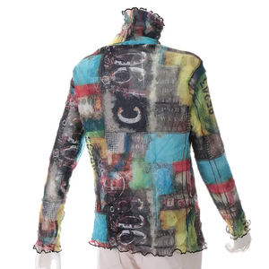 Chemise en mousseline de soie ample à manches longues, chemise à revers réversible à imprimé en ligne, chemise brodée - Product Image 4