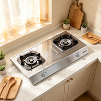 Kompor Gas Portabel untuk Dapur Rumah, Kompor Gas Stainless Steel untuk Luar Ruangan, Kompor Gas Meja 2 Tungku