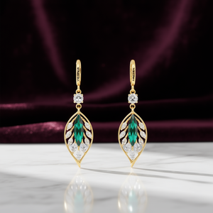 Arneea Boucles d'oreilles pendantes dorées plaquées or 22 carats avec cristal vert, bijoux classiques pour femmes - Product Image 2
