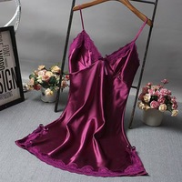 Robe de nuit sexy en satin doux pour femme, lingerie en dentelle, vêtements de nuit, couleur unie, robe courte enveloppante pour femme