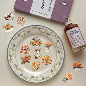 50 <b>Sheets</b> Transparent Orange Flower Petal Waterproof PET Adhesive <b>Stickers</b> Die Cut & Glossy Finish for Holiday Decoration - Product Image 6