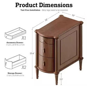 Table de chevet pivotante de style nordique moderne avec tiroirs de rangement, placage bois - Product Image 4