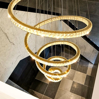 Lustre LED en spirale avec verre texturé effet glace, intensité réglable, câble ajustable, pour plafond haut, villa, escalier
