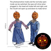 45 pouces 2 pièces Halloween citrouille poupée ensemble fait à la main M. et Mme citrouille poupées son lueur électrique Halloween Animatronics