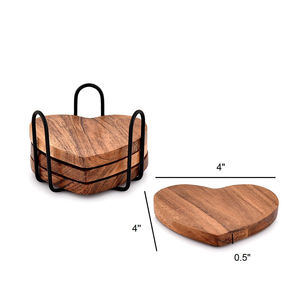 Bộ lót ly gỗ hình trái tim Acacia kèm giá đỡ, dùng lại được, làm thảm lót bàn, lót cốc cà phê, trà, đồ uống - Product Image 5