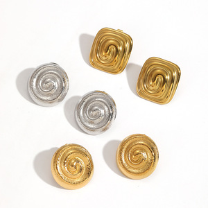 Pendientes de Aro Versátiles Redondos y Cuadrados con Diseño de Vórtice, de Acero Inoxidable, Resistentes al Deslustre y al Agua - Product Image 3