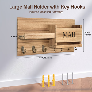 Organisateur de courrier mural en bois, porte-clés et porte-documents avec 7 crochets pour clés, porte-clés personnalisé en bois - Product Image 4