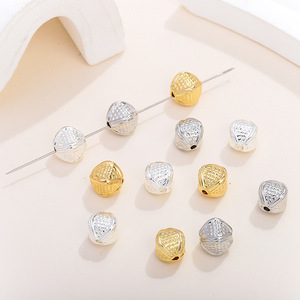 18K Gold Plated Copper Rhombus <b>Spacer</b> Beads With Dots And Holes For DIY Jewelry Bracelets 6mm Round Shape - Product Image 3