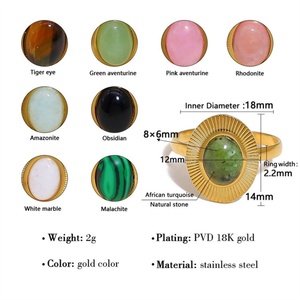 Anillo de Joyería para Mujer Que No Se Deslustra, Anillo Ajustable Personalizado de Acero Inoxidable Chapado en Oro con Piedras Naturales - Product Image 3