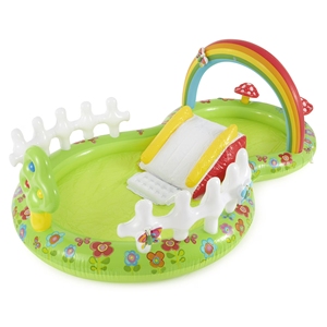 Centre de jeux aquatiques gonflable arc-en-ciel pour enfants, aire de jeux aquatique de jardin avec toboggan, piscine à balles, jouet de piscine extérieure pour tout-petits - Product Image 1