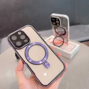Nouveaux étuis de <span class=keywords><strong>t</strong></span>éléphone portable transparents pour iPhone 13 14 15 16 Pro Max Plus avec porte-anneau magnétique cadre en métal en aluminium couverture antichoc - Product Image 5