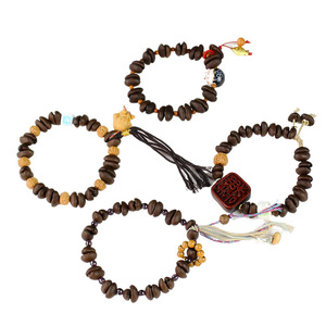 Bracelet en grains de café, 16 perles, design à pompon, bijoux de style ethnique chinois, à porter au quotidien - Product Image 4