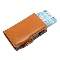 Dompet Pria Unisex Kulit Crazy Horse RFID Slim Minimalis Pop Smart Wallet Bukaan Terbuka Casing Aluminium Tempat Kartu Pendek Pelindung