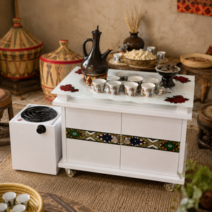 HIKUYA Ensembles de tables basses personnalisés en gros, style éthiopien, avec support de cuisinière, armoire de rangement, roulettes, en MDF de haute densité - Product Image 3