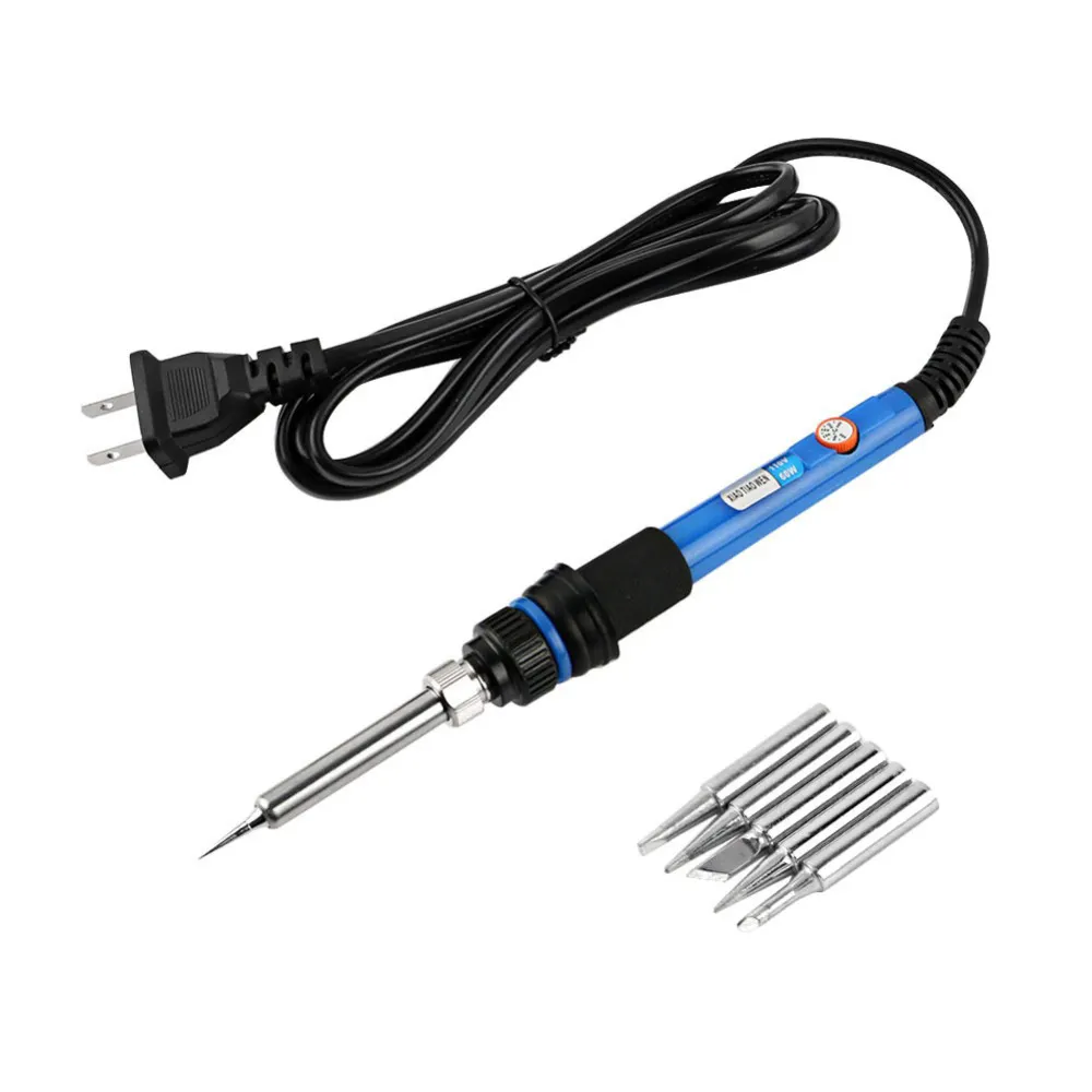 60W Electric Soldering Iron Adjustable Temperature Welding Solder Station Heat Pencil with 5 PCS Soldering Iron Tips