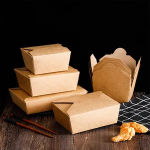 Biodegradable Take Out Food Lunch Container Kraft Takeaway Paper Box For Picnic Food Packaging