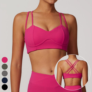 Fashion Fishbone Slim Top Running Top fisso Pad U Back sportivo a coste senza maniche da palestra canottiera Yoga canotta donna - Product Image 1