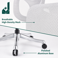 Chaise de bureau ergonomique moderne pivotante blanche entièrement en maille, chaise de direction avec support lombaire papillon à cadre en Y argenté et siège coulissant