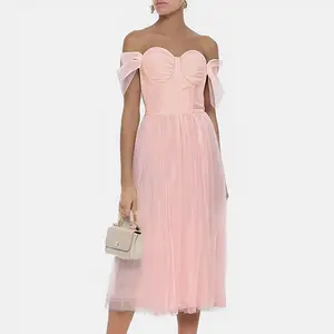 2024 Roze Strapless Afslankende Mouwloze Strakke Mesh Shampan Losse Lange Jurk Feestjurk