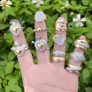 RM1682 Elegante Chunky Gold Silver Plated Dos tonos duales CZ Pave Flaming Heart Flower Belt Anillos entrecruzados <span class=keywords><strong>entrelazados</strong></span> para mujeres - Product Image 3