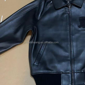 Jaket Kulit Asli Avirex Plus-size Kasual Sport Pria Kerah Lapel Kulit Domba Prancis Kulit Asli Model Varsity - Product Image 3