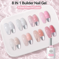 BORN PRETTY Gel Constructeur 8-en-1 Couleurs Variées 15ml Sans HEMA ni TPO Effet Gelée Scintillant Pailleté BIAB pour Extension et Construction d'Apex