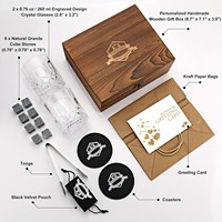 Coffret Cadeau Pierres à Whisky et Verres avec Pinces et Sous-Verre - 2 Pierres de Refroidissement en Granit pour la Fête des Pères, Anniversaire, Fêtes