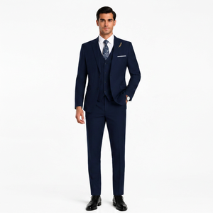 Traje de negocios de 3 piezas azul marino de alta calidad para hombre, blazer ajustado, chaleco, pantalones, traje formal para boda, novio, fiesta - Product Image 3