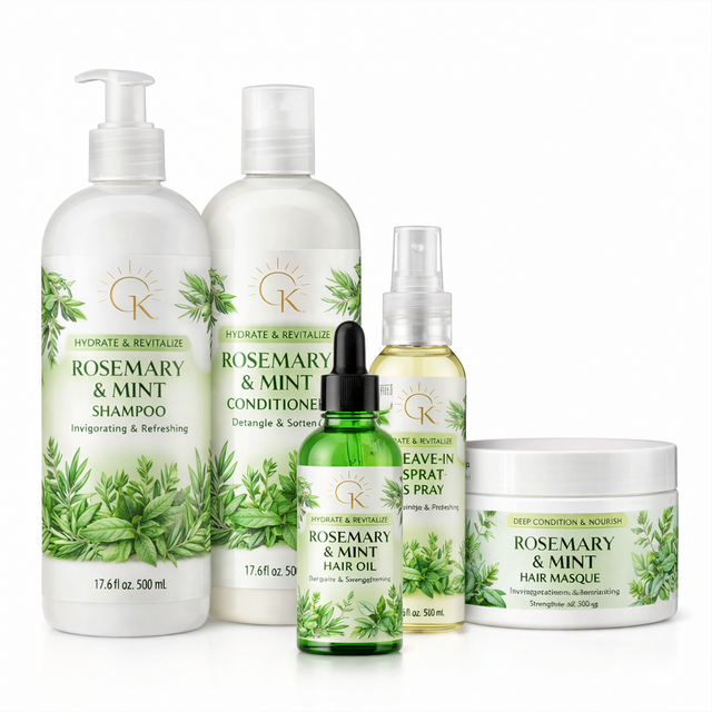 Rosemary Mint Hair Care Set Anti Hair Loss Shampoo Conditioner Hair & Oil Scalp Strengthening OEM Private Label