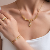 Ensemble de bijoux unisexe motif épi de blé, en cuivre incrusté de zircon, collier, bracelet et bague ajustables, idéal pour le quotidien, les fêtes et comme cadeau - Vente chaude
