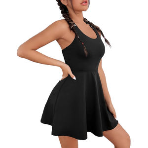 Factory Direct Großhandel Workout Tennis Wear Cross Back Designs Einfaches <span class=keywords><strong>2</strong></span>-teiliges Tennis kleid mit Shorts - Product Image 2