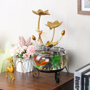 Pecera de cristal creativa con fuente de agua corriente, forma redonda, funcionamiento automático, para escritorio, sala de estar, entrada, mueble de TV - Product Image 3