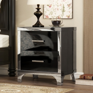Modern Bedroom End <b>Table</b> Sofa <b>Side</b> <b>Table</b> Elegant High Gloss <b>Black</b> Nightstand Mirrored 2 Drawer Bedside <b>Table</b> - Product Image 1