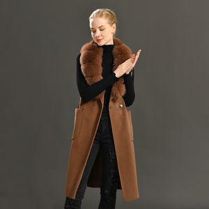 <span class=keywords><strong>Gilet</strong></span> en cachemire pour femmes, vente en gros, haute qualité, luxe, grand col en vraie fourrure de renard, élégant Long <span class=keywords><strong>gilet</strong></span> en <span class=keywords><strong>laine</strong></span> de cachemire - Product Image 2