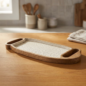 Bandeja de Servir Portátil de Madera de Mango Hecha a Mano con Diseño Personalizado, Acabado Pulido, Patrón Floral, Calidad Comercial, para Té, Café, Aperitivos, Hogar - Product Image 1