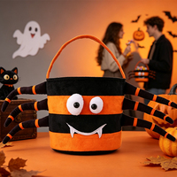 Cesta de Decoración de Halloween con Forma de Araña de Peluche, Personalizada, Resistente, para Dulces
