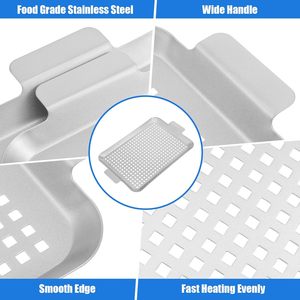 Juego de parrillas perforadas de acero inoxidable de grado alimenticio al por mayor <span class=keywords><strong>con</strong></span> asas anchas para cesta de asar verduras en barbacoas al aire libre - Product Image 4