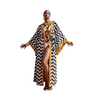 Robe longue en mousseline imprimée pour femme, sans bretelles, avec ceinture naturelle, décontractée, imprimé numérique, paréo de plage - Product Image 1