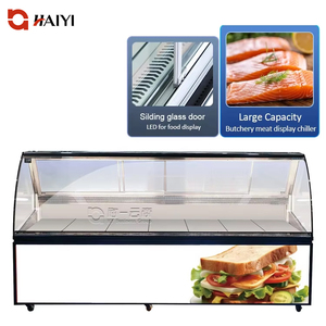 Siêu thị thương mại thực phẩm Showcase mở cá thịt cong kính hiển thị Máy làm lạnh tủ lạnh hiển thị thịt trường hợp cho thịt cá - Product Image 1