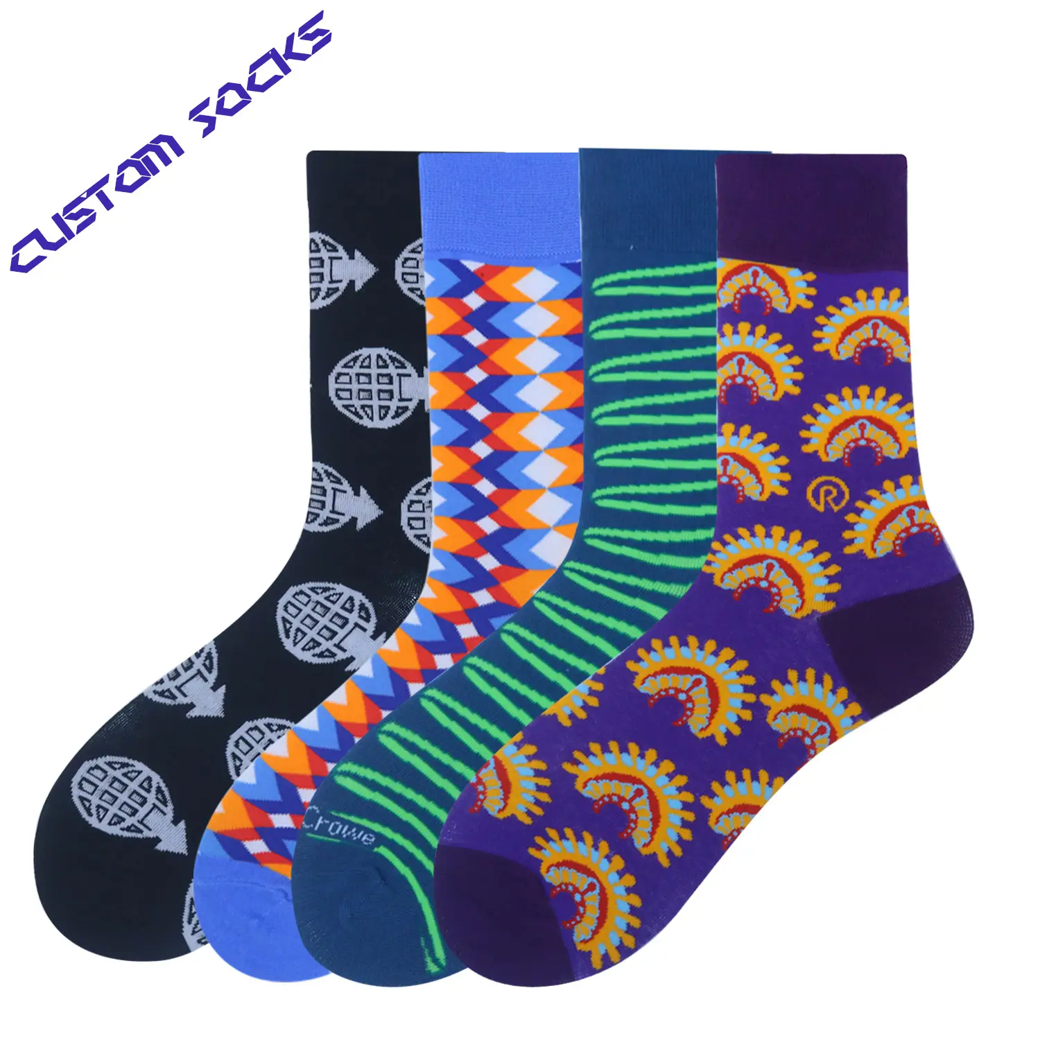 New Style Hot Sale Fashion custom logo design colorful Soft Cotton Popular Couples dress Socks for men