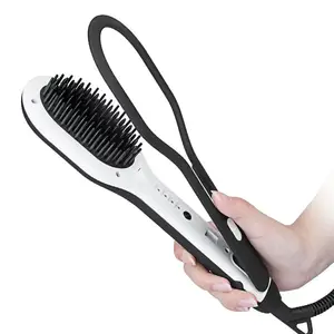 portable hot comb hair brush straightener Hair Straightening Ceramic Straighten hair styling tool private label with custom logo