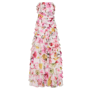 Personnalisé Sans Bretelles Fermeture Éclair Arrière <span class=keywords><strong>Horizontale</strong></span> Gaze Volants Tout au long Confortable Élégant Chic Armure Maxi Robe Décontractée - Product Image 6