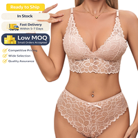 Ensemble de lingerie sexy OEM personnalisé en gros pour femmes, comprenant un soutien-gorge sans fil en dentelle à bonnets triangulaires floraux et des culottes push-up sans couture et douces